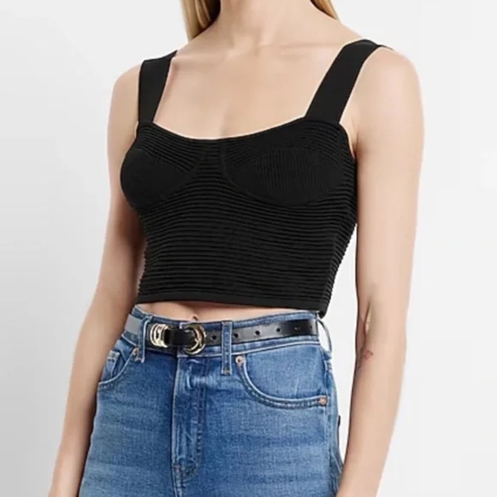 Express, Black Ribbed Crop Top